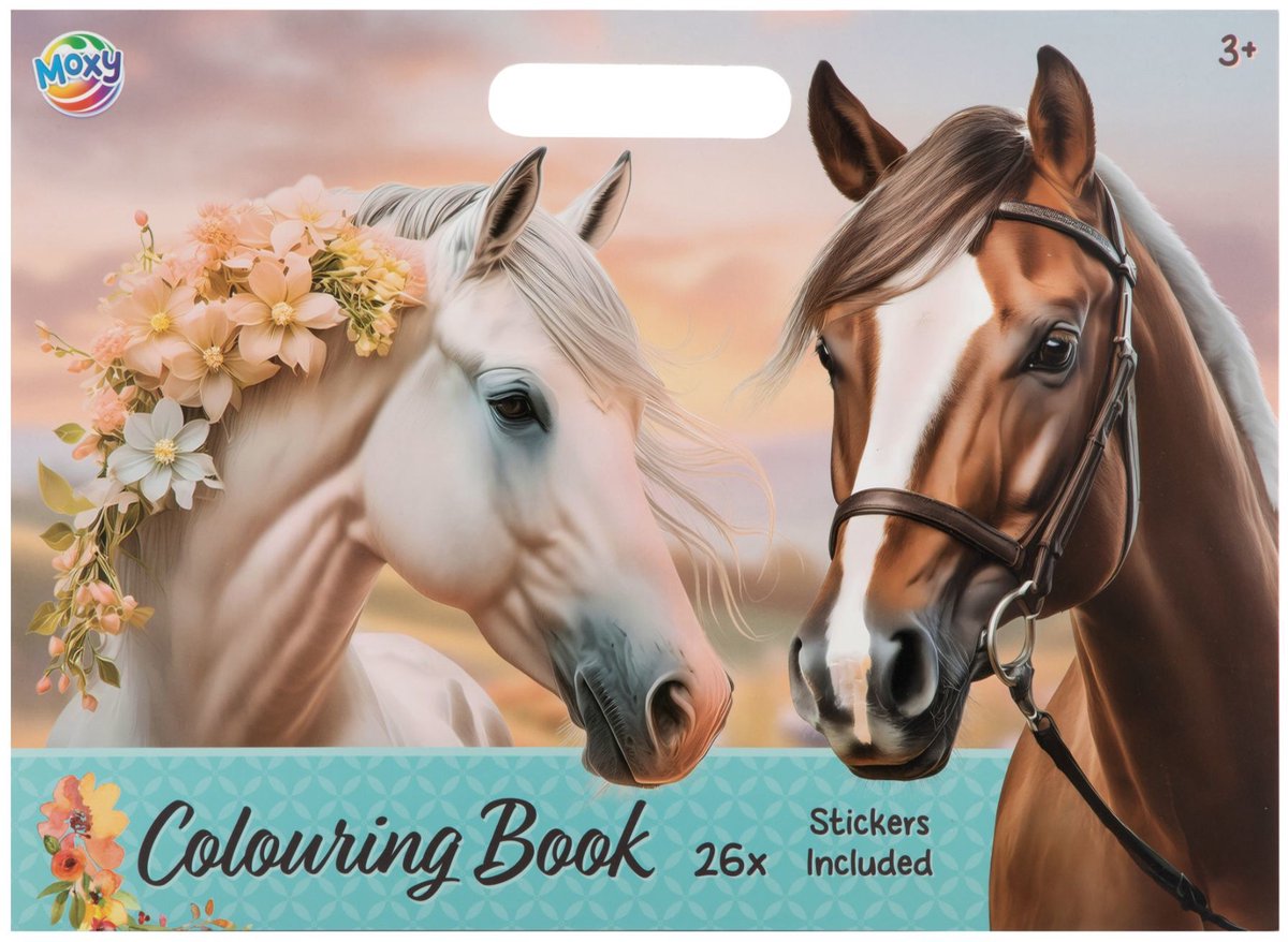 Merkloos Sans Marque Kleurboek paarden met stickervel - 26 pagina's