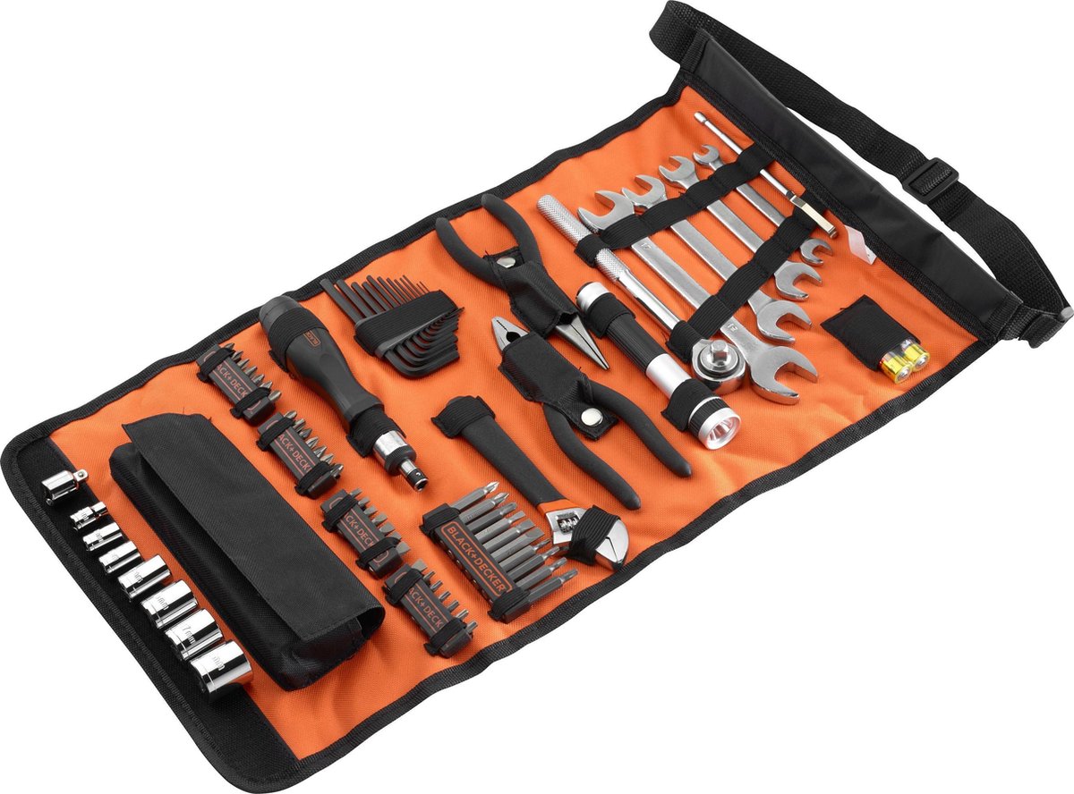 BLACK+DECKER 71 delige oprolzonder accu en lader auto-motive gereedschapsset - a7144-xj