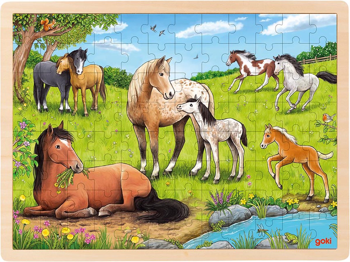Goki Puzzel: zomer op de paardenwei 40x30x0,8cm, 96-delig, hout, 3+