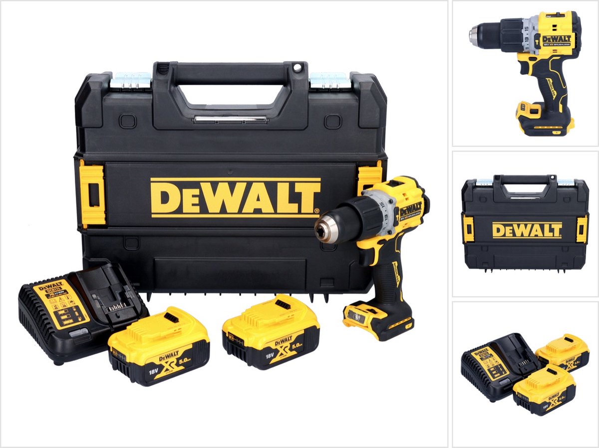 DeWalt dcd 805 p2t accu klopboormachine 18 v 90 nm borstelloos + 2x accu 5.0 ah + lader + tstak