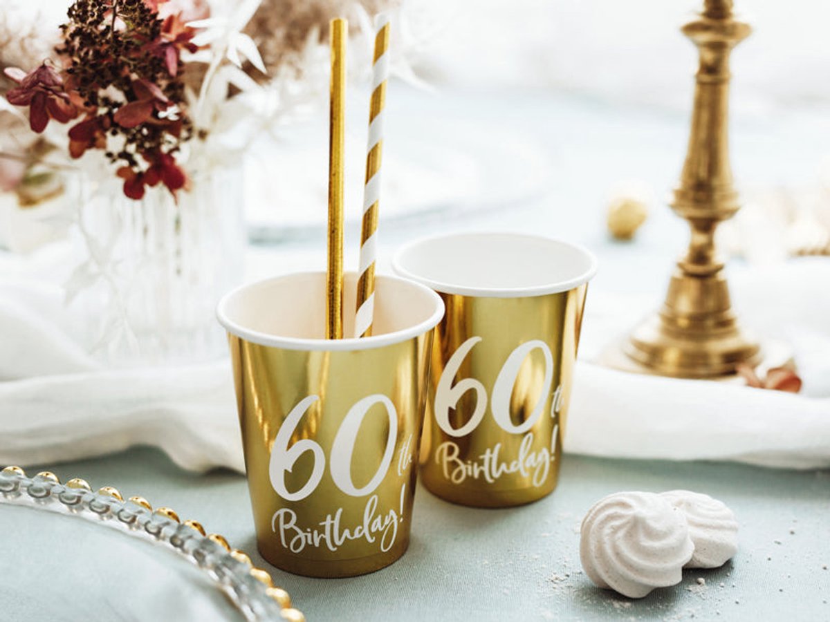 PartyDeco 6 glanzende mokken voor de 60e verjaardag 220 ml