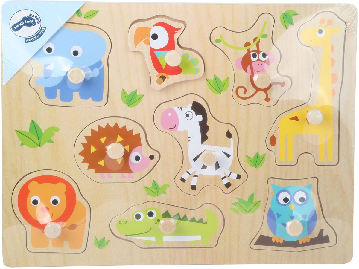 Small Foot - houten noppenpuzzel dierentuin, 9st.