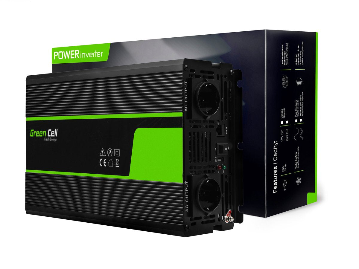GREEN CELL omvormer 24v naar 230v zuivere sinusgolf 2000w - voor vrachtwagens - inv20