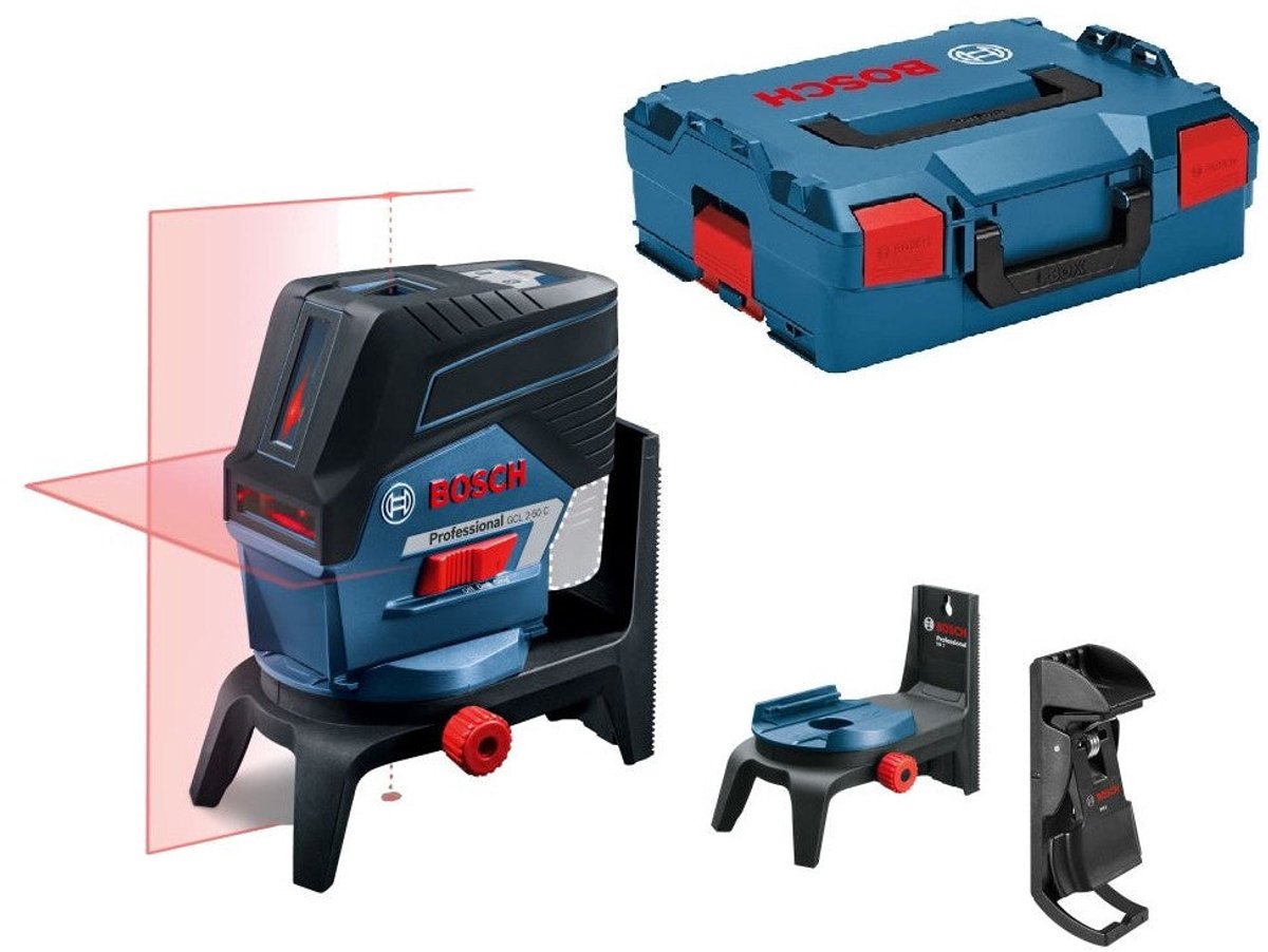 Bosch professional gcl 2-50 c accu kruislijnlaser rood 12v + plafondklem basic body in l-boxx - 0601066g08