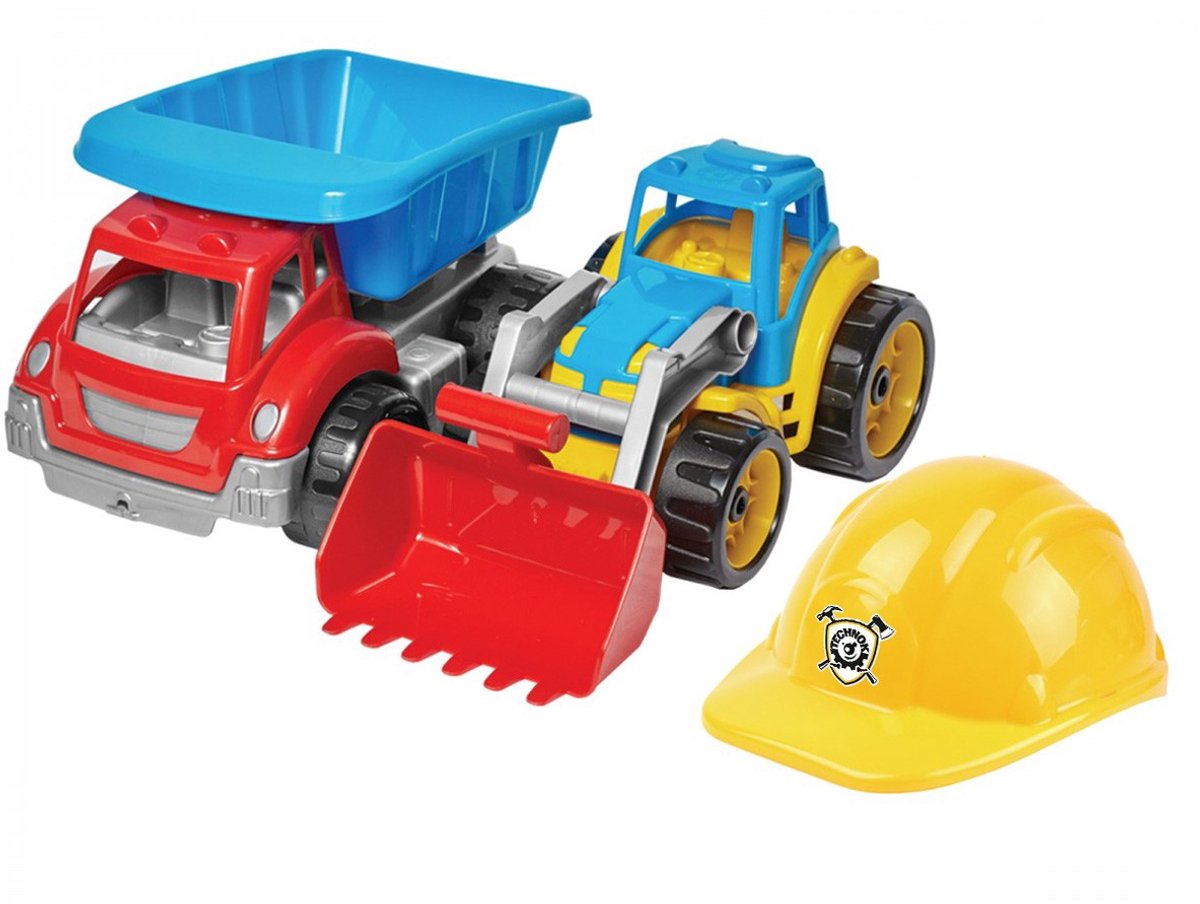 Paradiso Toys Dump truck + big tractor loader + helmet