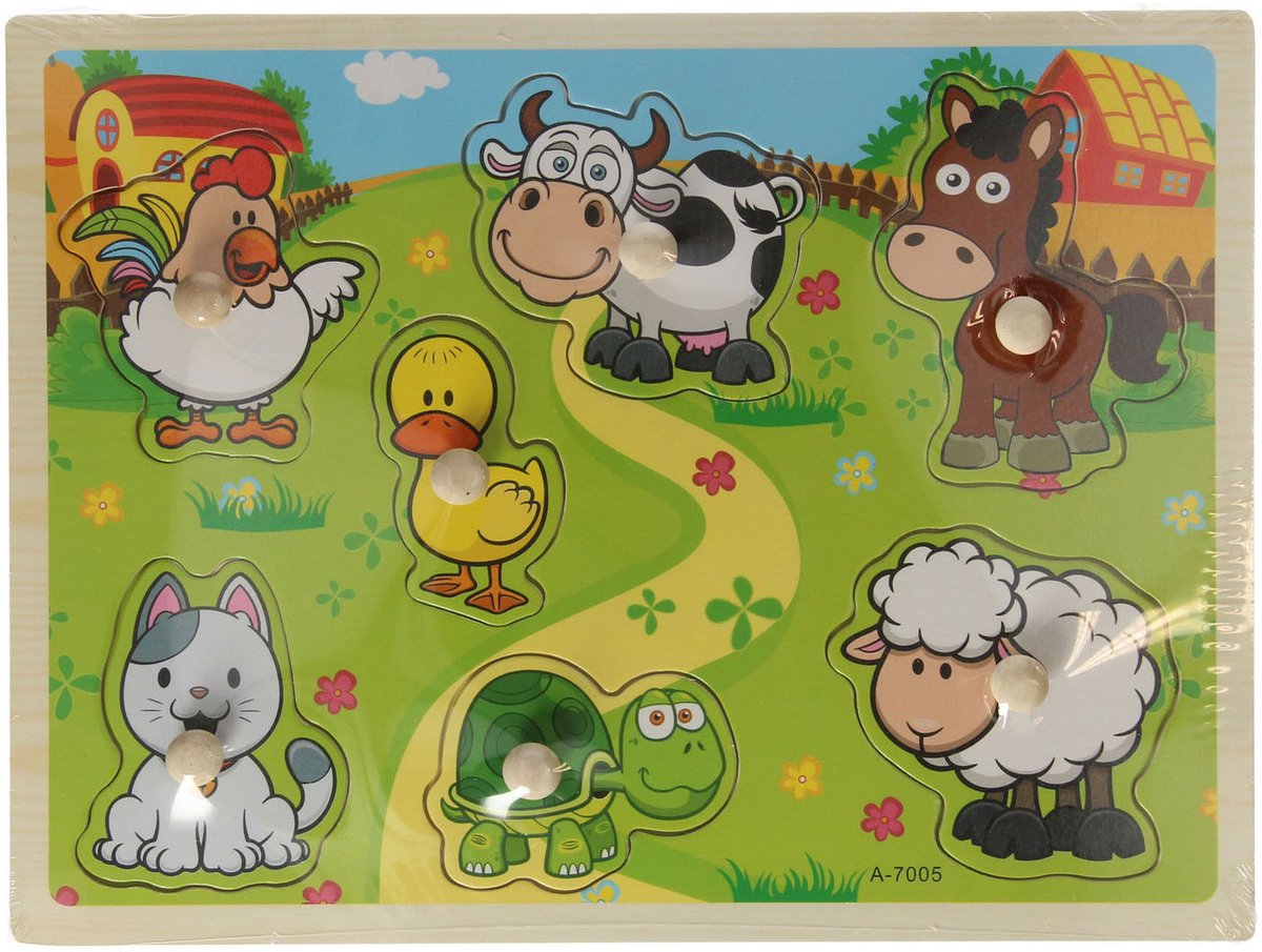 Lobbes Speelgoed BV Lobbes houten puzzel boerderijdieren - educatief speelgoed 7 stukjes.