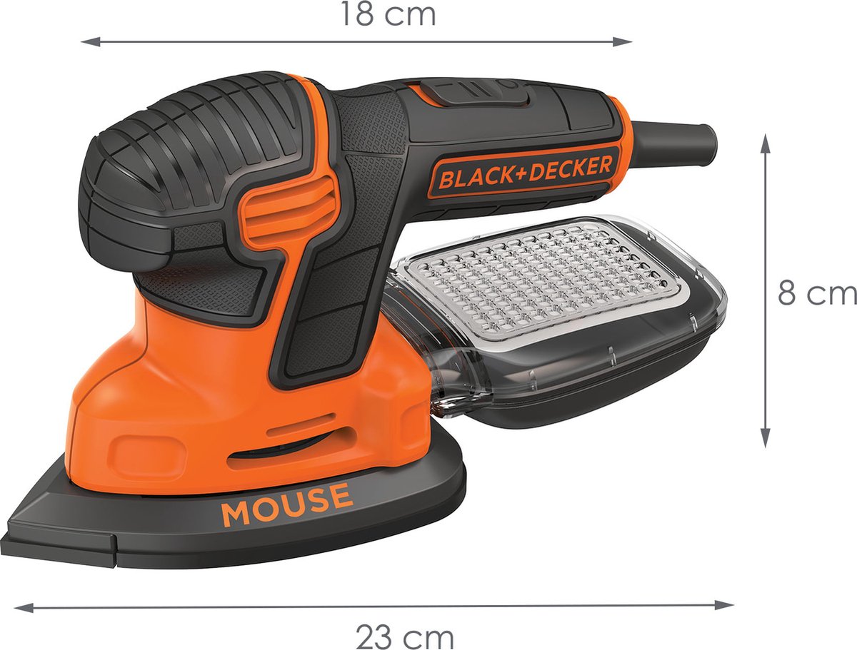 BLACK+DECKER 55w mouse™. klittenband voor papierbevestiging. stofopvangsysteem - ka2000-qs