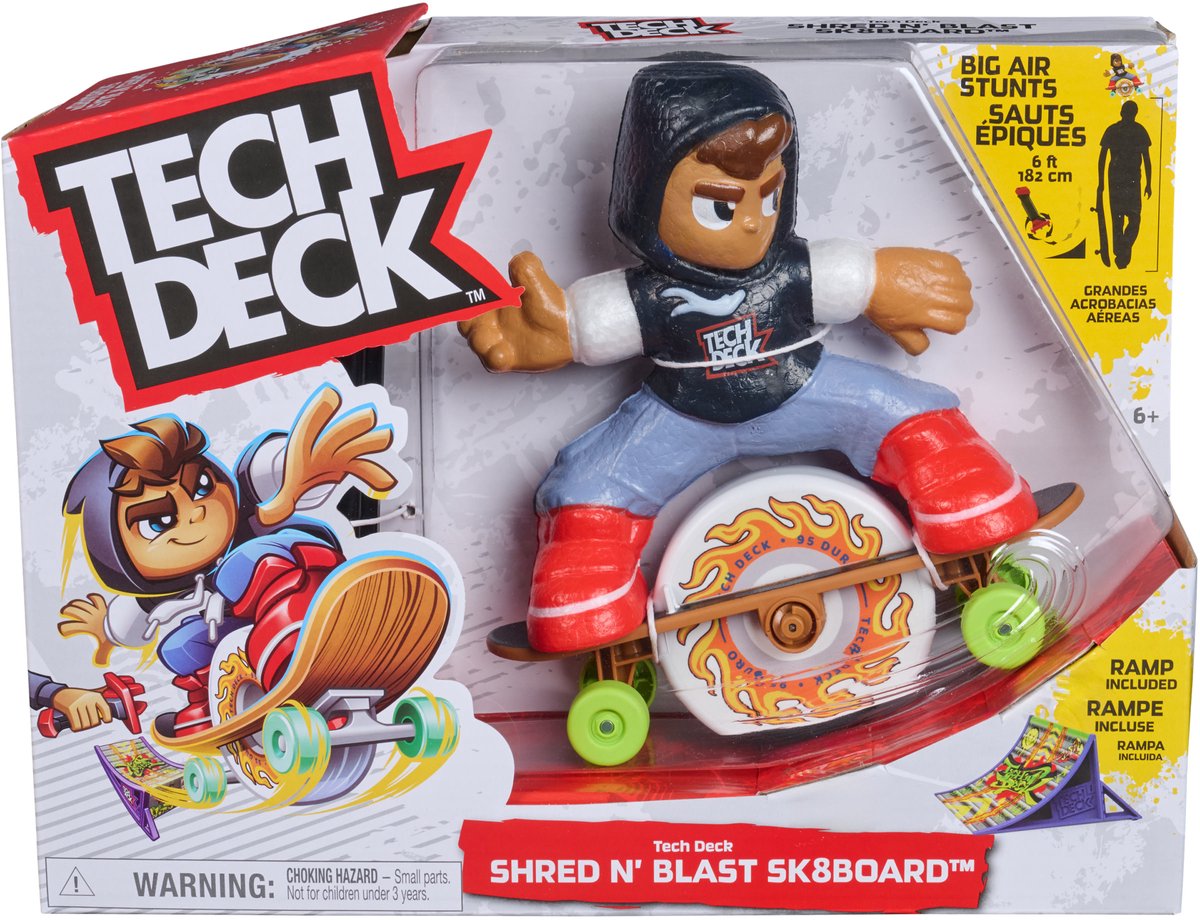 Tech Deck shred n' blast sk8board, gemotoriseerd fingerboardspeelgoed met skater en schans voor snelle acties en hoge sprongen