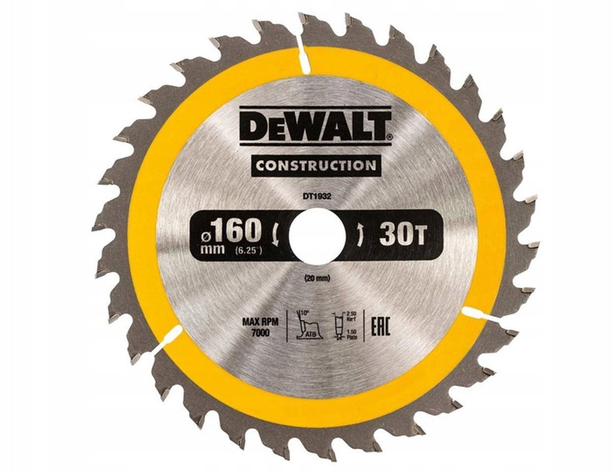 DeWalt construction - cirkelzaagblad - 165mm - 18t - voor hout en composieten