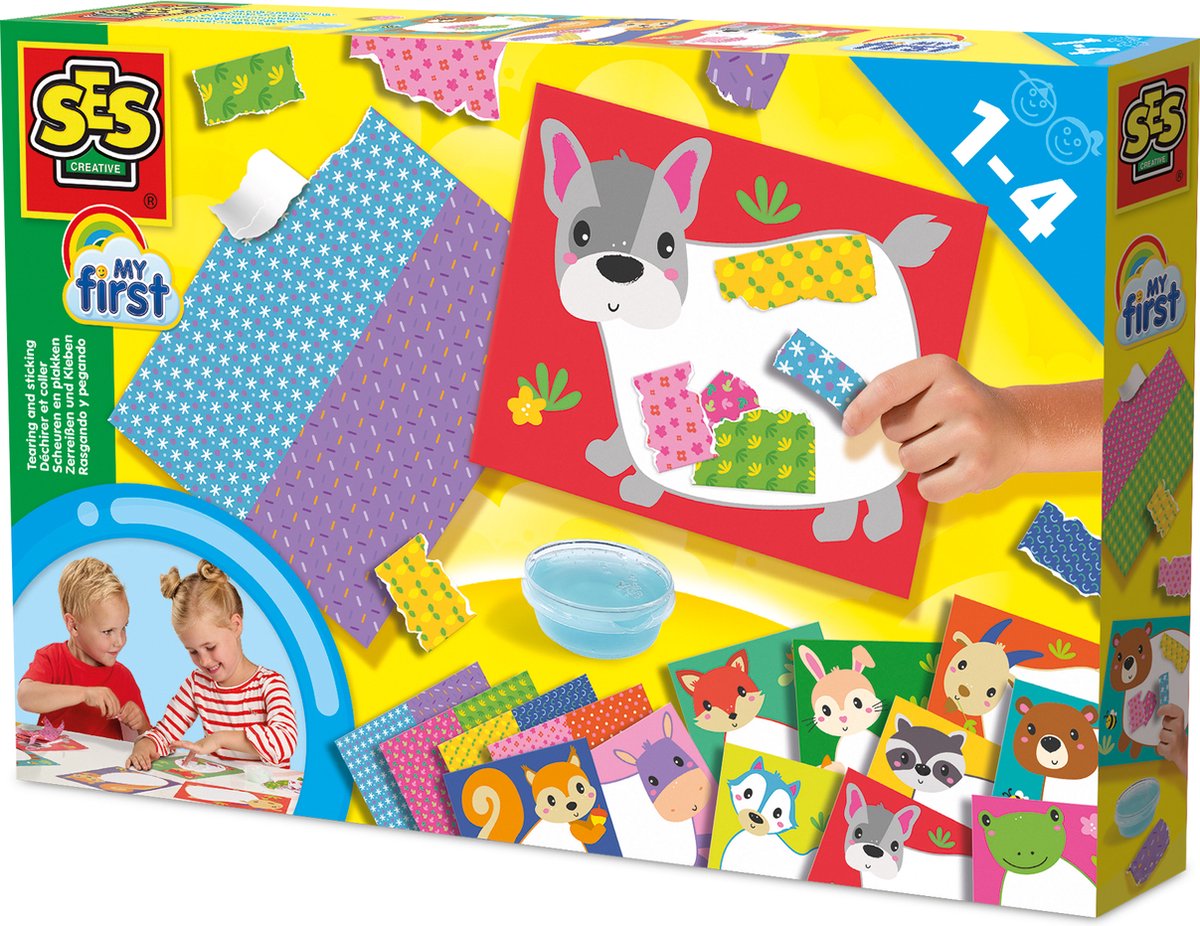 SES Creative - my first - scheuren en plakken - 10 grote vellen om te beplakken - 4 vellen om te scheuren en te lijmen – dieren - collages maken - knutsel speelgoed 1 tot 4 jaar