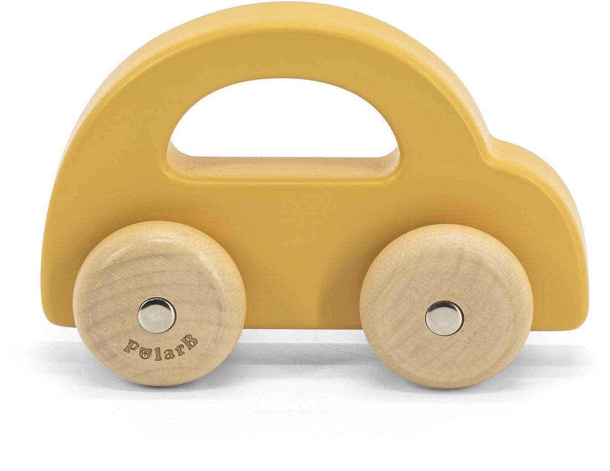 PolarB - houten speelgoedauto - voertuigen voor peuters - houten speelgoed - geel