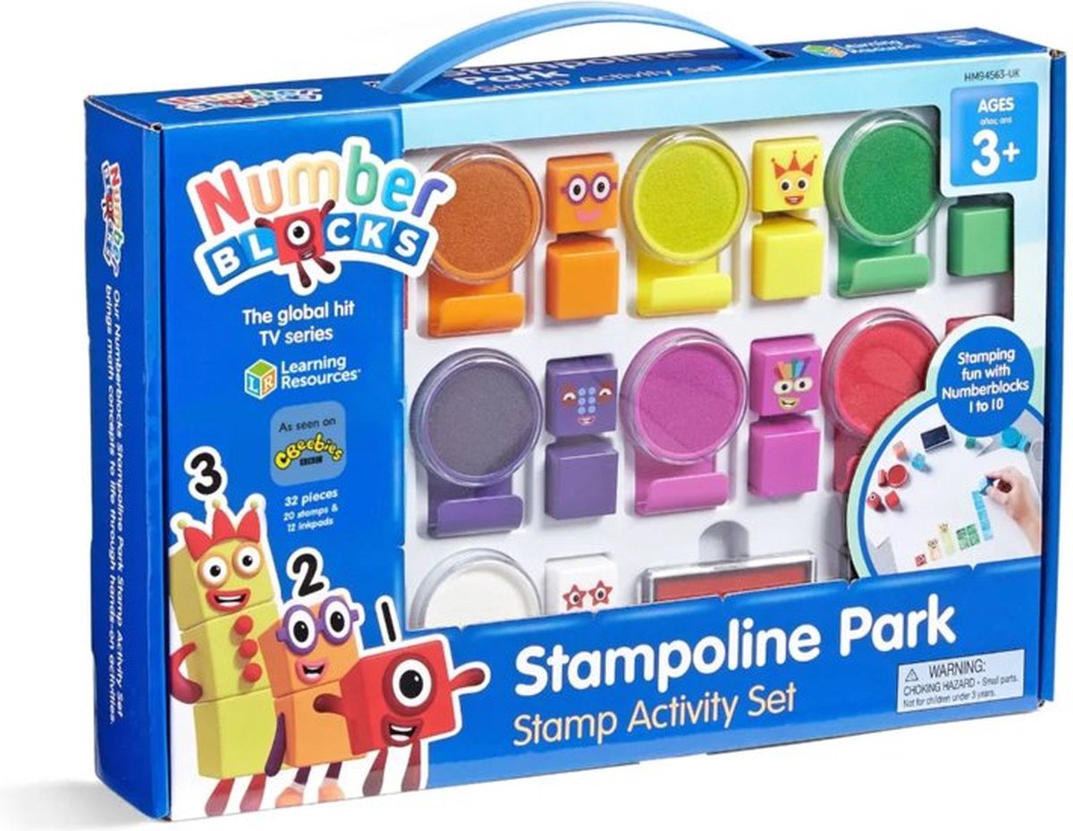 Learning Resources number blocks - stempelk zestaw - stampoline park - kleurrijke klocki - 20 stuks - 12 kleurpads