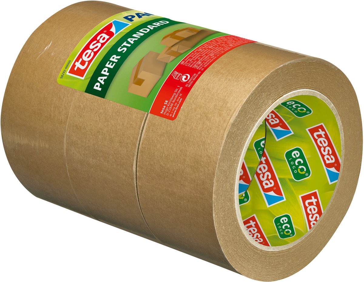 Tesa Pack standaard papier - papieren verpakkingstape - 56% hernieuwbare materialen - met de hand afscheurbaar - verpakkingstape voor lichte pakketten - bruin - 3 rollen van 50 m x 50 mm per stuk