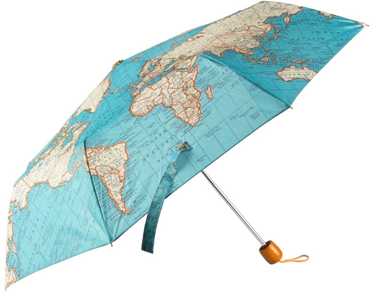 Sass Belle Vintage wereldkaart paraplu - opvouwbare paraplu met wereldkaart van