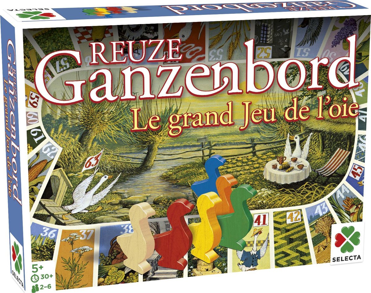 Selecta Tactic reuze ganzenbord – klassiek bordspel in extra groot formaat – inclusief speelbord, houten ganzen en dobbelsteen – vanaf 5 jaar