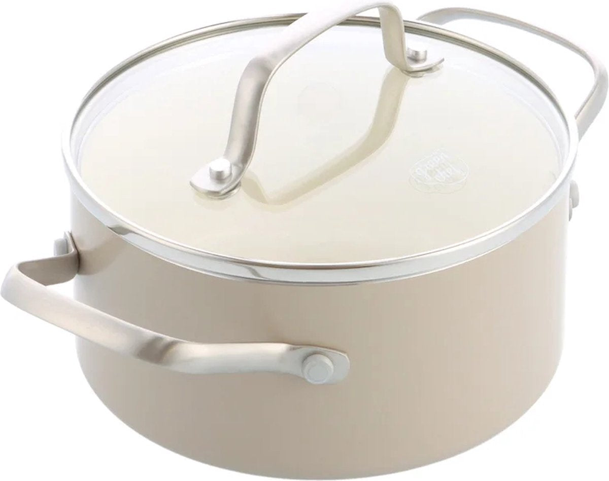 GreenChef nordics keramische inductie kookpan met deksel 16cm 1.58l - pfas-vrij - inductie pan - vaatwasserbestendig - ovenbestendig tot 220°c - keramische anti-aanbaklaag - crème