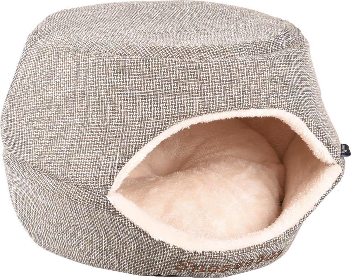 Flamingo Kattenbed – katten slaapmand – kattenhuis – kattenhol – cat cave – bruin crème, 45 x 35 x 35 cm – slaapplaats snoozebay