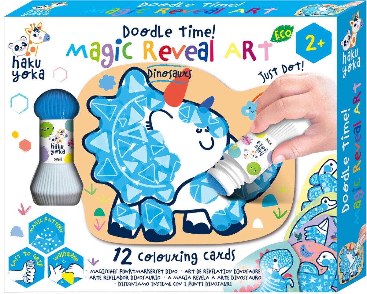 Haku Yoka magic reveal art - dinosaurussen - 12 kleurkaarten - 2 jaar