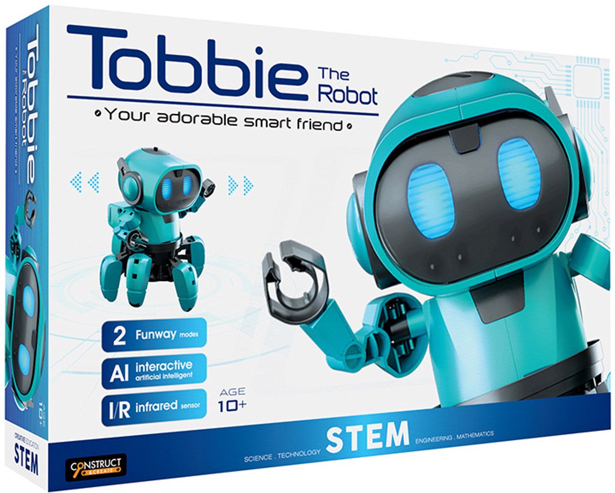 Construct And Create Construct create tobbie de robot blue - experimenteerset - robot bouwpakket - programmeerbaar - ai robot