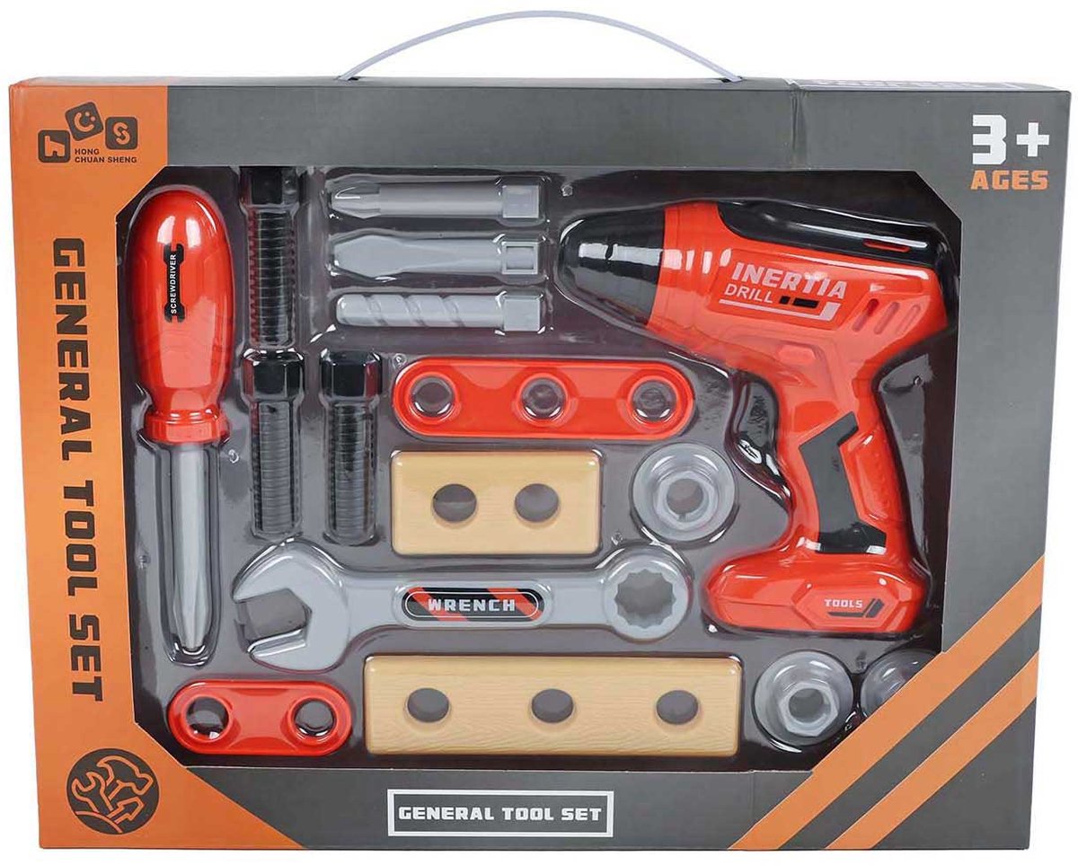 VAN MANEN gereedschapsset speelgoed boormachine 16-delig voor kinderen.
