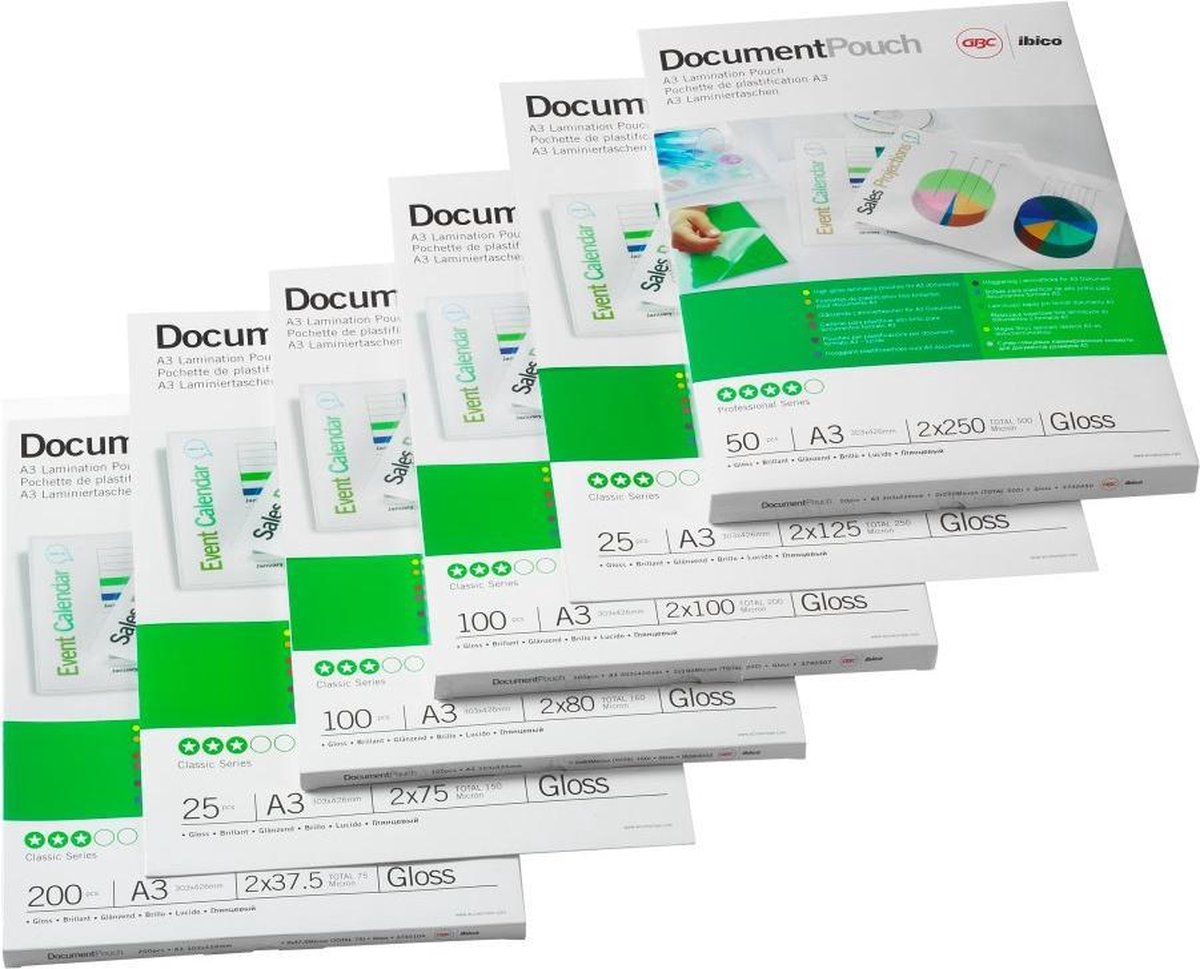 GBC - document lamineerhoezen - voor a3 documenten - 250 micron - mat - 100 stuks