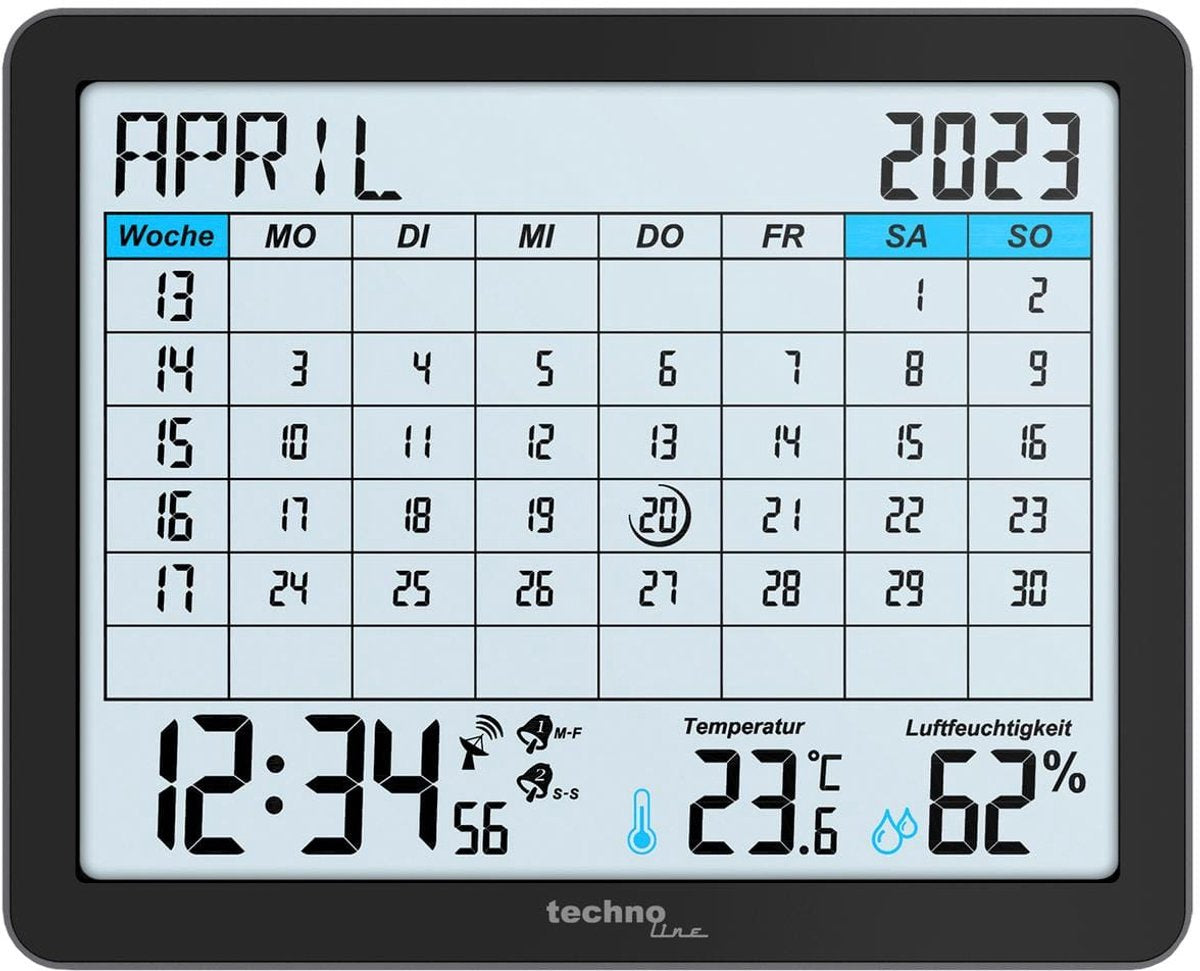 NeXtime Digitale kalender technoline wt 2600 172x139x21mm zwart