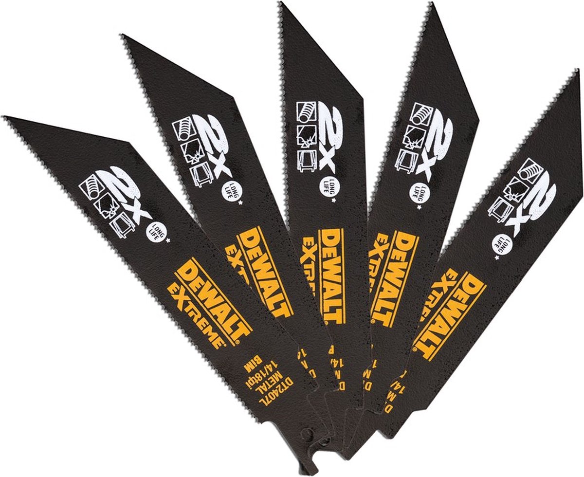 DeWalt dt2407l-qz - zaagblad voor reciproke zaag - metaal extreme - 152mm - 1,4-1,8mm - 5 stuks