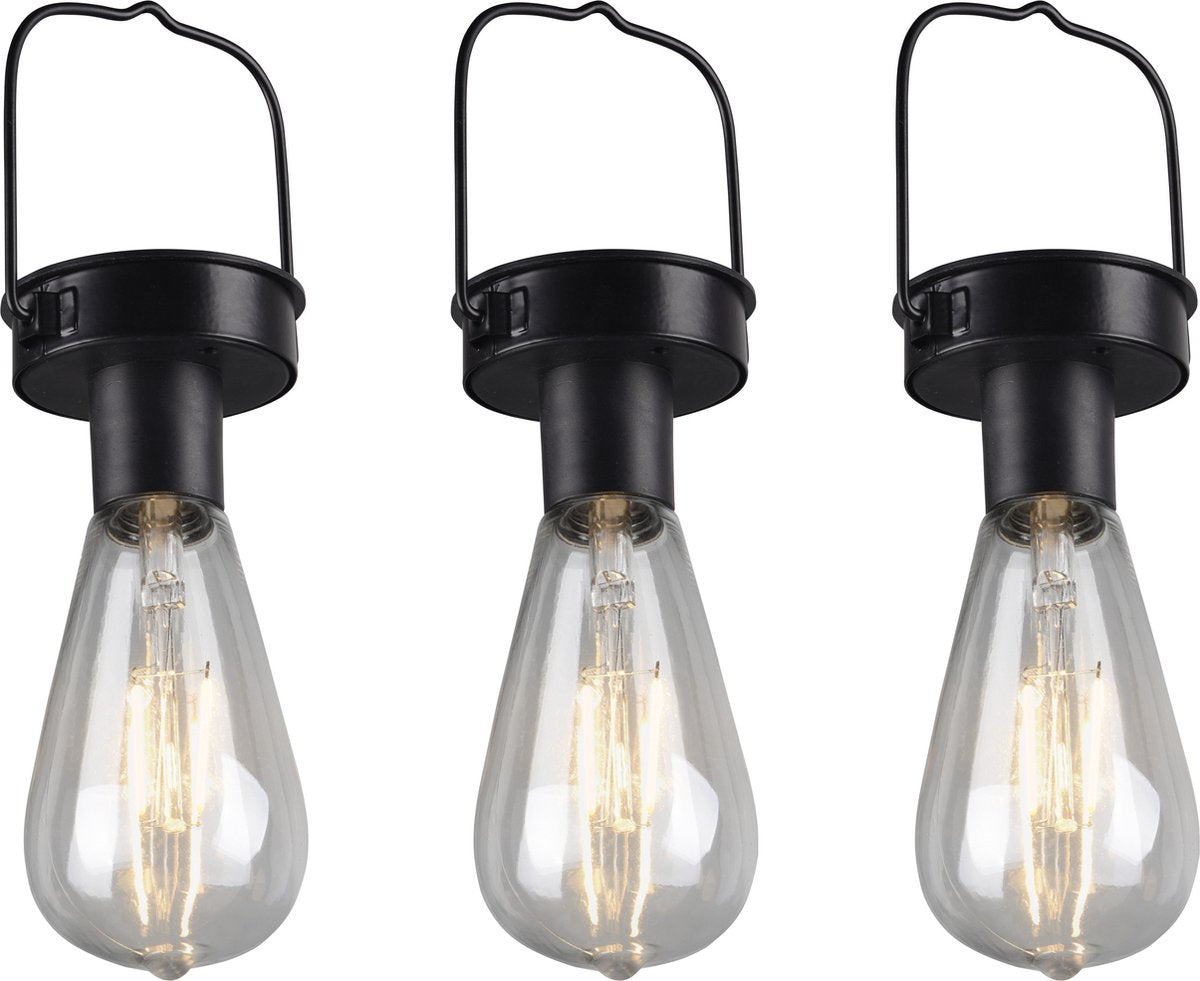 RL LIVE YOUR LIGHT Reality campus - hanglamp - zwart mat - set van 3 lampjes - incl. 3x smd 1w - solar - zonne energie - buitenverlichting - ip44