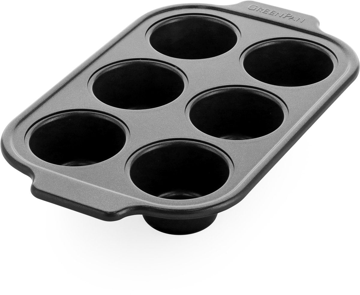GreenPan bistro muffinvorm - 6 muffins - pfas-vrije antikleeflaag - keramische bakvorm - ovenbestendig tot 230°c - zwart