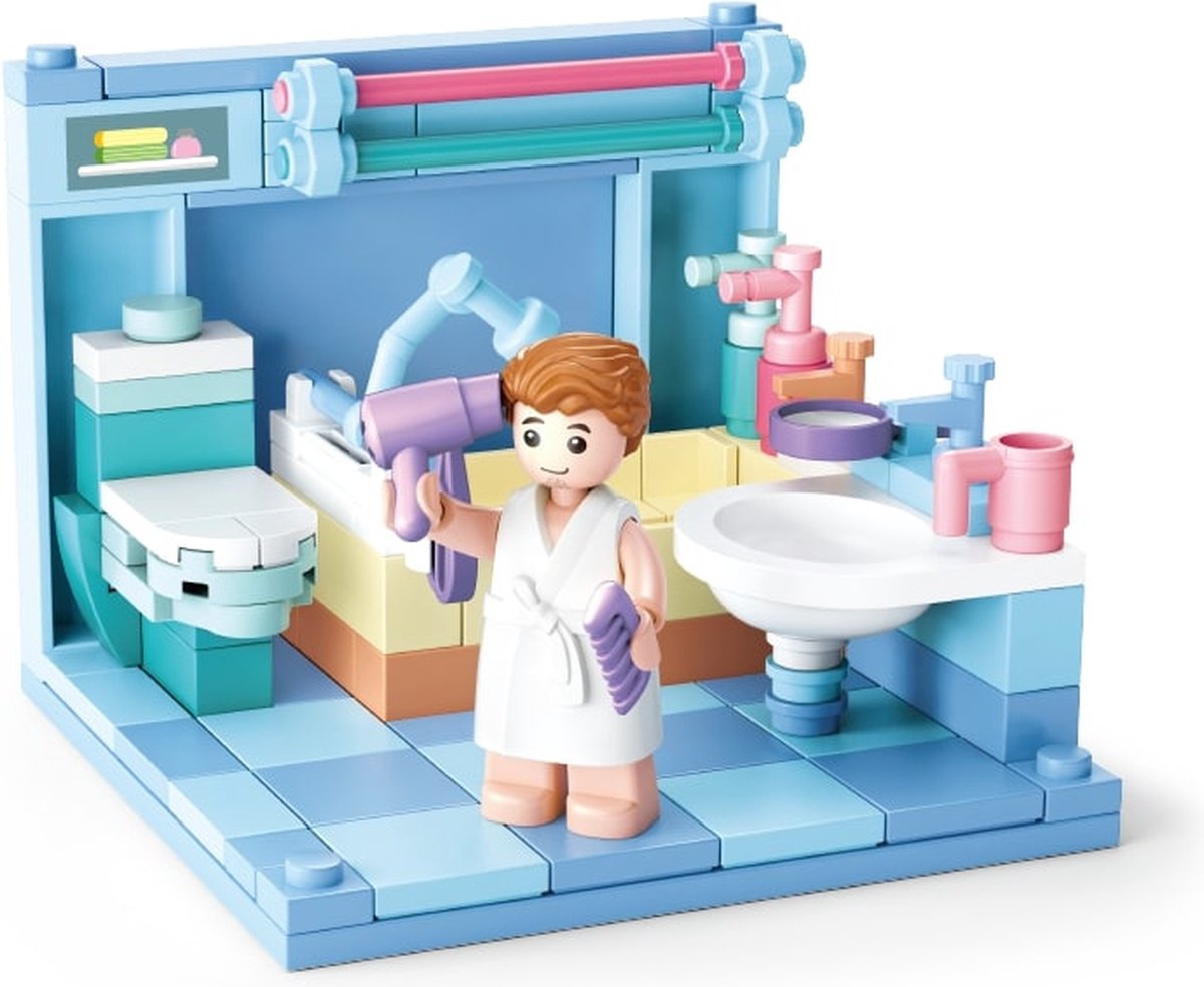 Sluban mini handcraft badkamer bouwspeelgoed kinderen vanaf 6 jaar – constructiespeelgoed modelbouw mini kamer – bouwdoos met 105 bouwstenen en 1 minifiguur – m38-b0757d