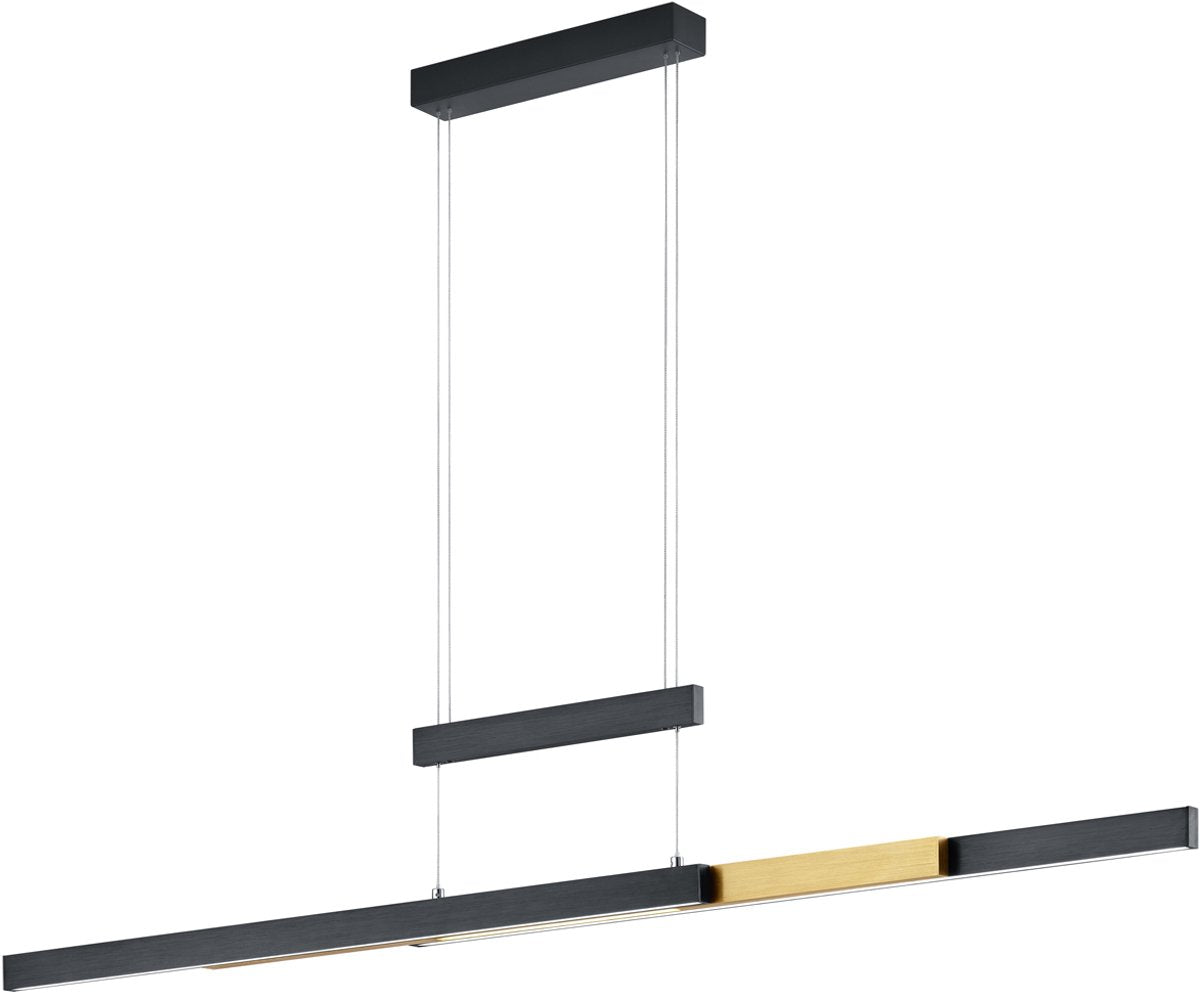 TRIO trajan - hanglamp - zwart mat met messing - incl. 1x smd 45w - hoogte en lengte verstelbaar - touch dimmer - traploos instelbare lichtkleur - verlichting omhoog en omlaag