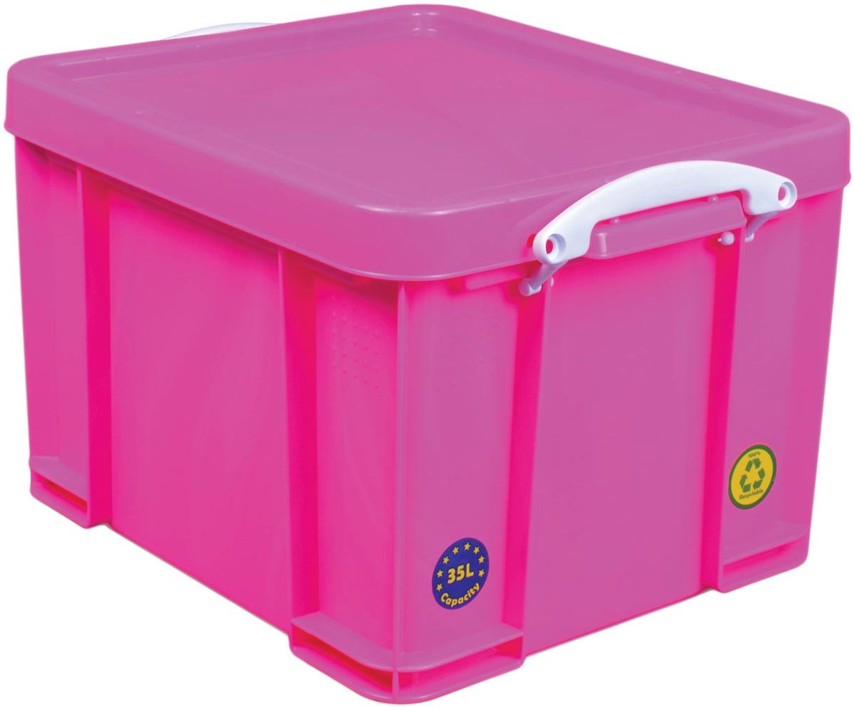 Really Useful Box opbergdoos 35 liter | neonroze met witte handvaten