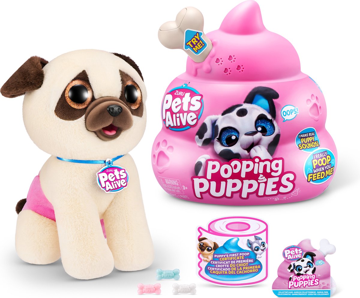 PETS ALIVE Zuru - - pooping puppies - 27cm - pugs