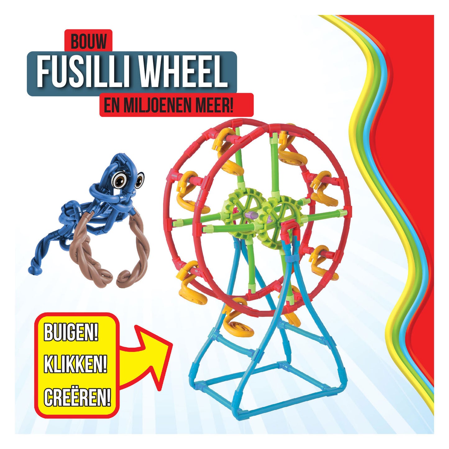 Clics Spaghetteez fusilli reuzenrad flexibele bouwstaafjes, 46dlg.