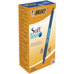 Balpen Bic Soft Feel kunststof houder blauw drukknop grip clip navulbaar