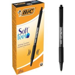 Balpen Bic Soft Feel kunststof houder zwart drukknop grip clip navulbaar