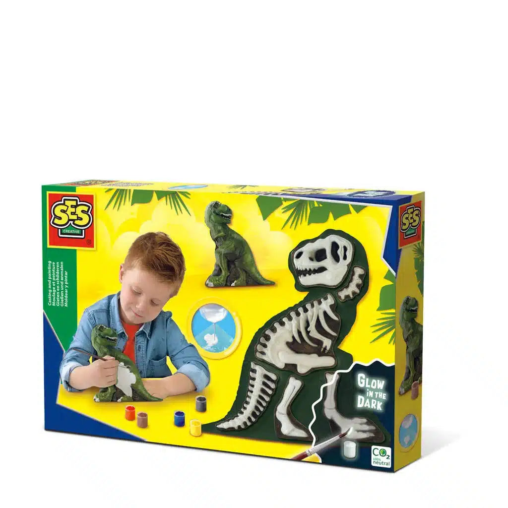 SES gieten en schilderen - glow in the dark dino skelet