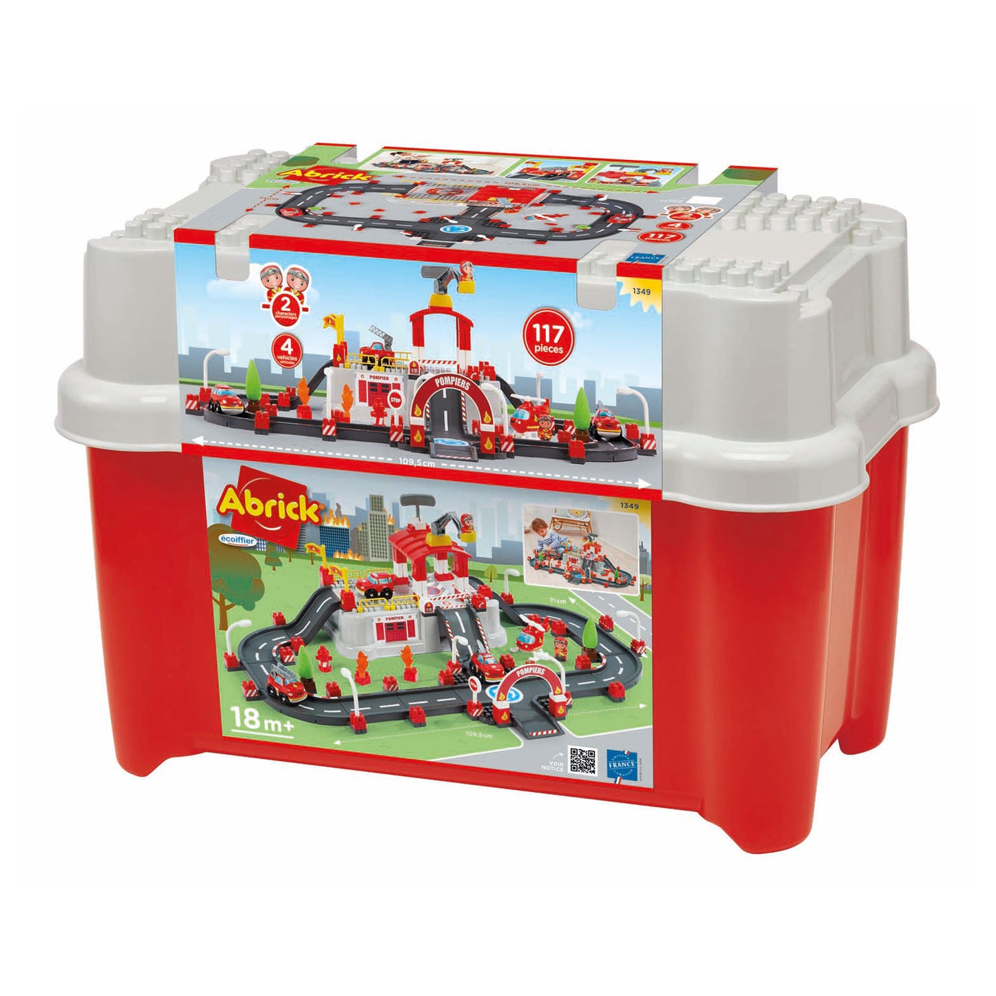 Ecoiffier Abrick bouwset - brandweer speelton met deksel als speelbasis - accessoires voor mini-stad - vanaf 18 mnd - 117 dlg.