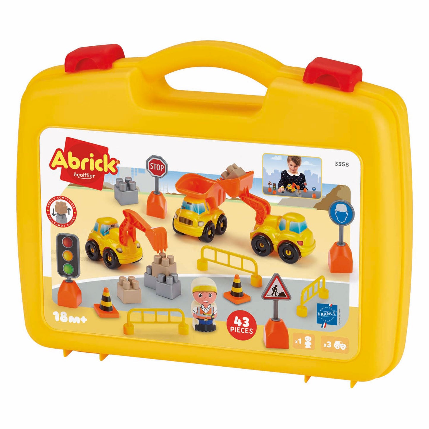 Ecoiffier Abrick koffer met bouwvoertuigen - 43dlg.