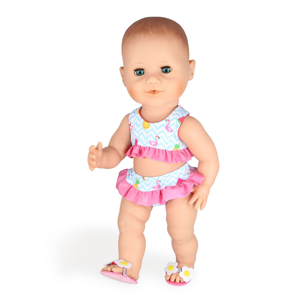 Heless Poppen bikini met slippers flamingo, 28-35 cm