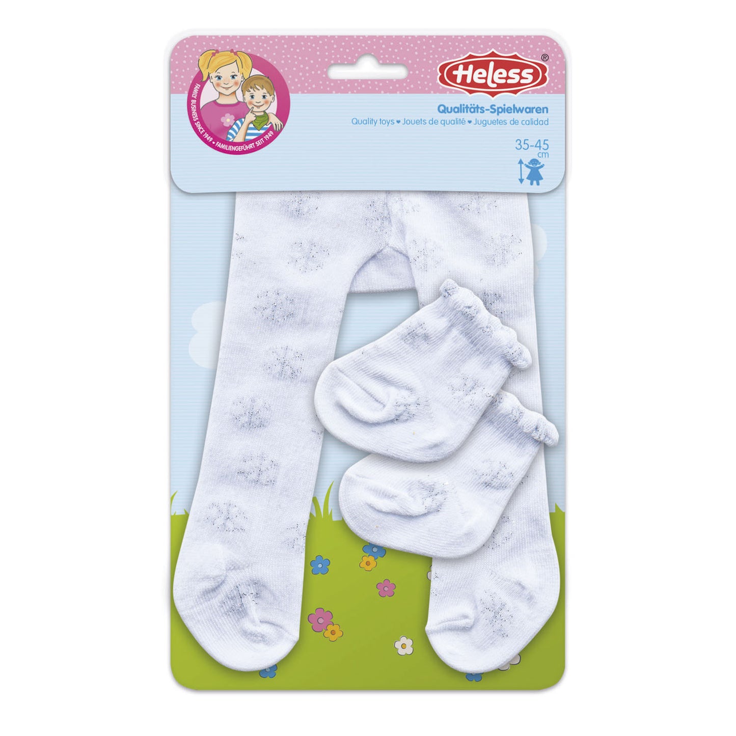 Heless Poppenmaillot met sokken - sneeuwvlokken, 35-45 cm