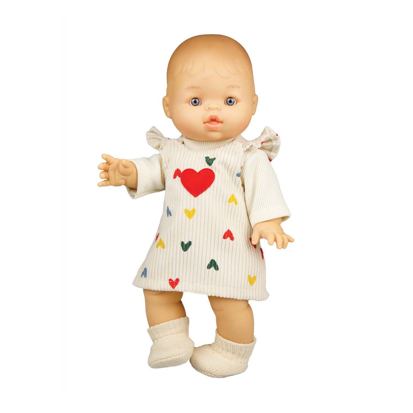 Heless Poppen ribfluwelen jurk hartjesconfetti, 28-35 cm