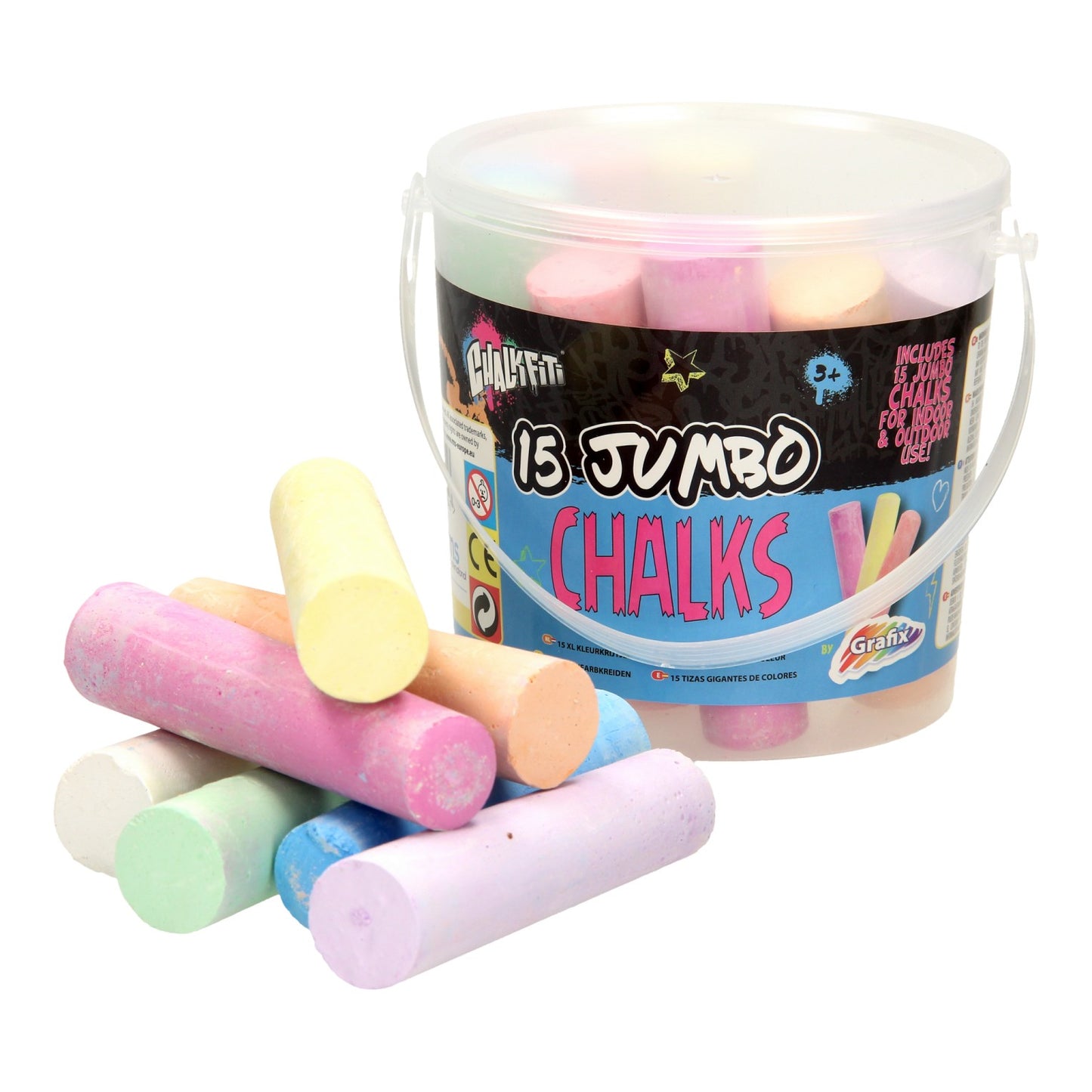 Creative Craft Group Jumbo stoepkrijt in emmer, 15st.