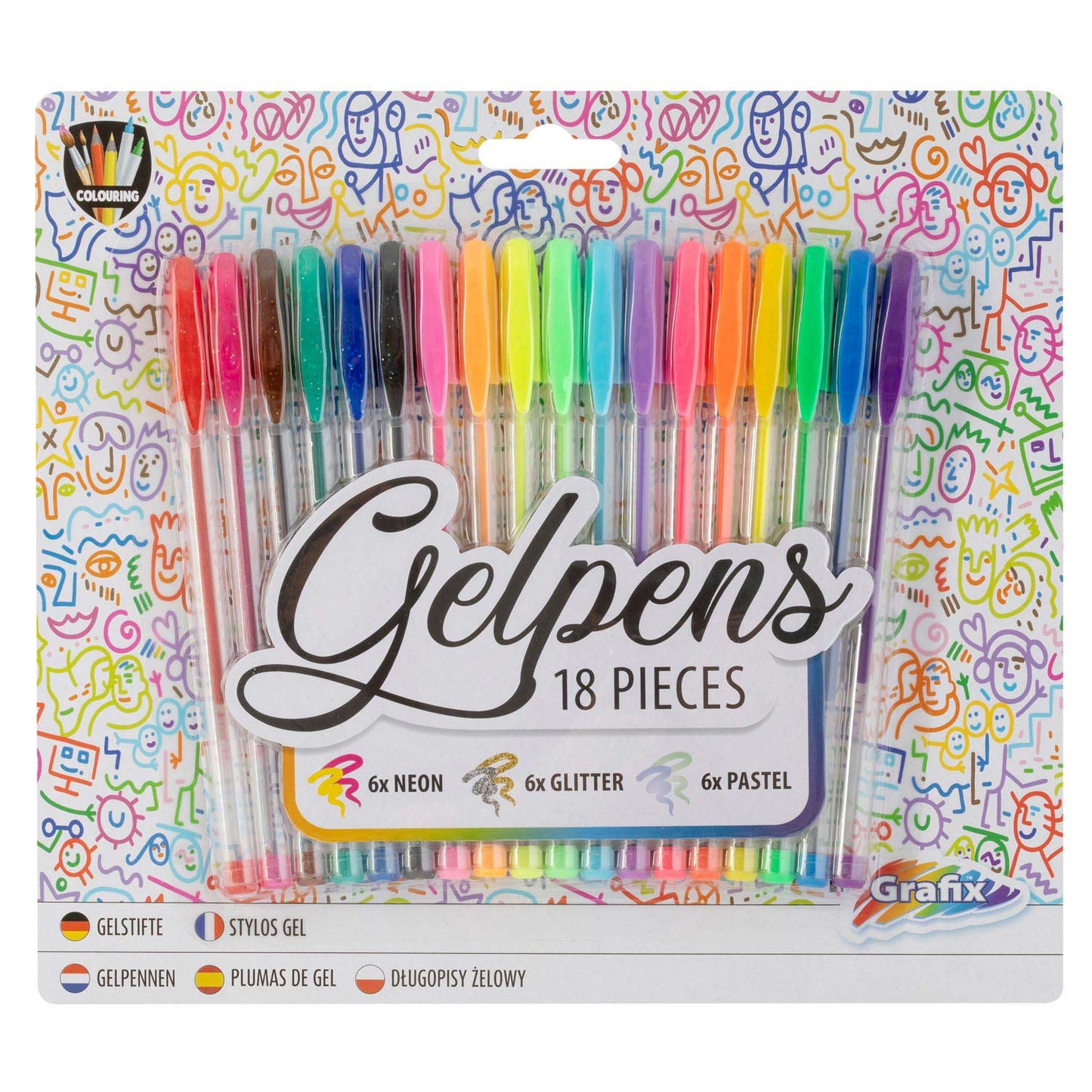 Grafix Gelpennenset neon glitter pastel, 18dlg.