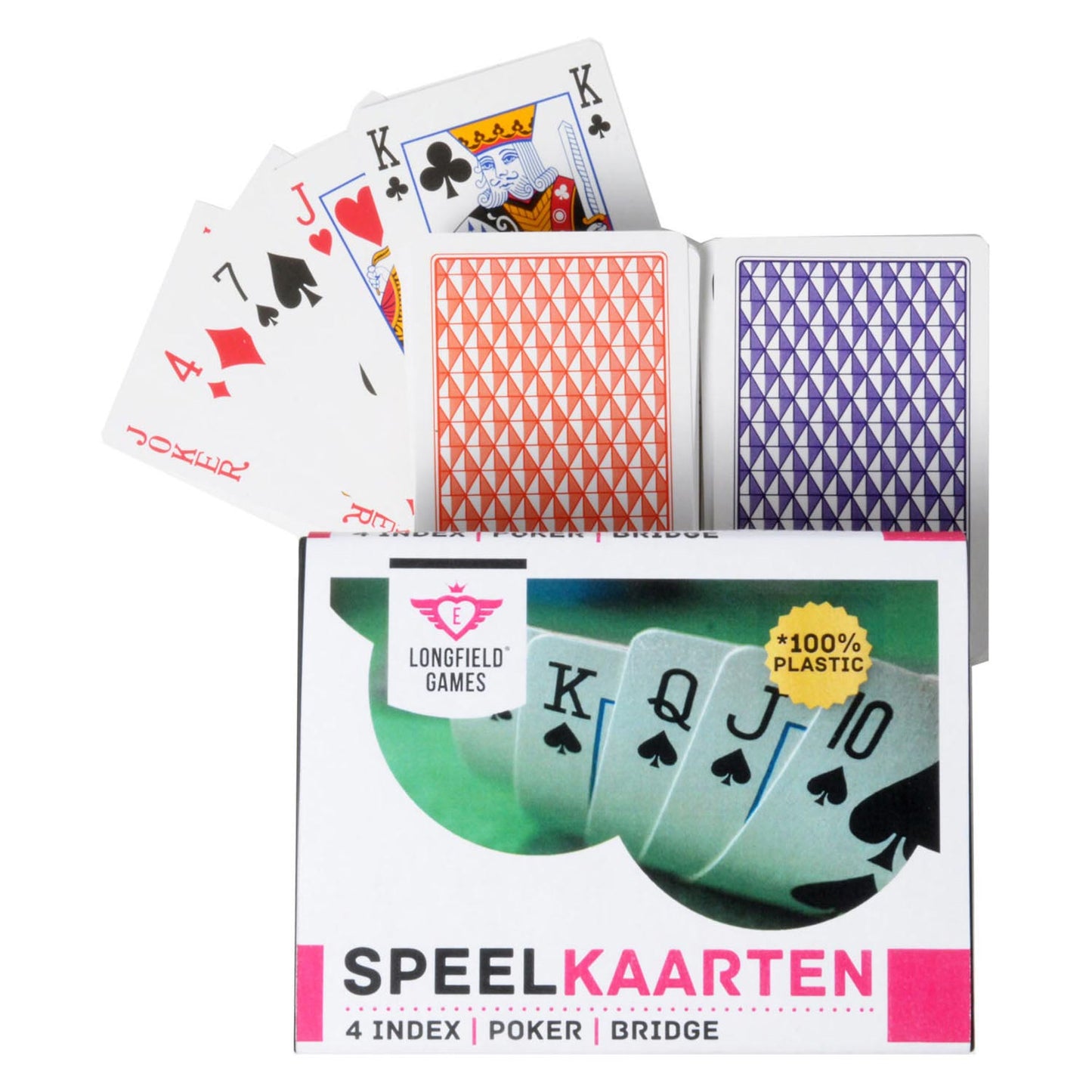 Longfield Speelkaarten 100% plastic, 2 sets in kunsstof doos