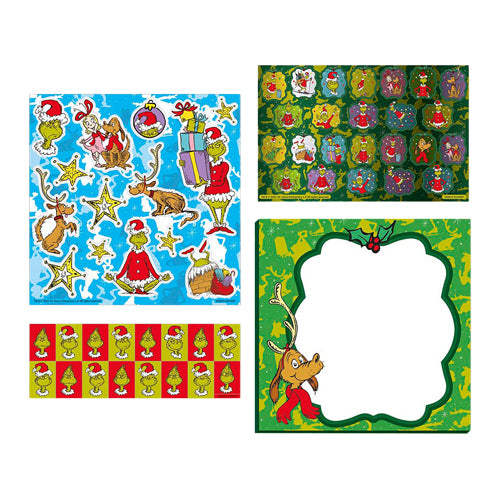 Totum The grinch stickerset 3 vellen stickers met speeldecor - speelgoed jongens en meisjes vanaf 3 jaar - kaarten maken