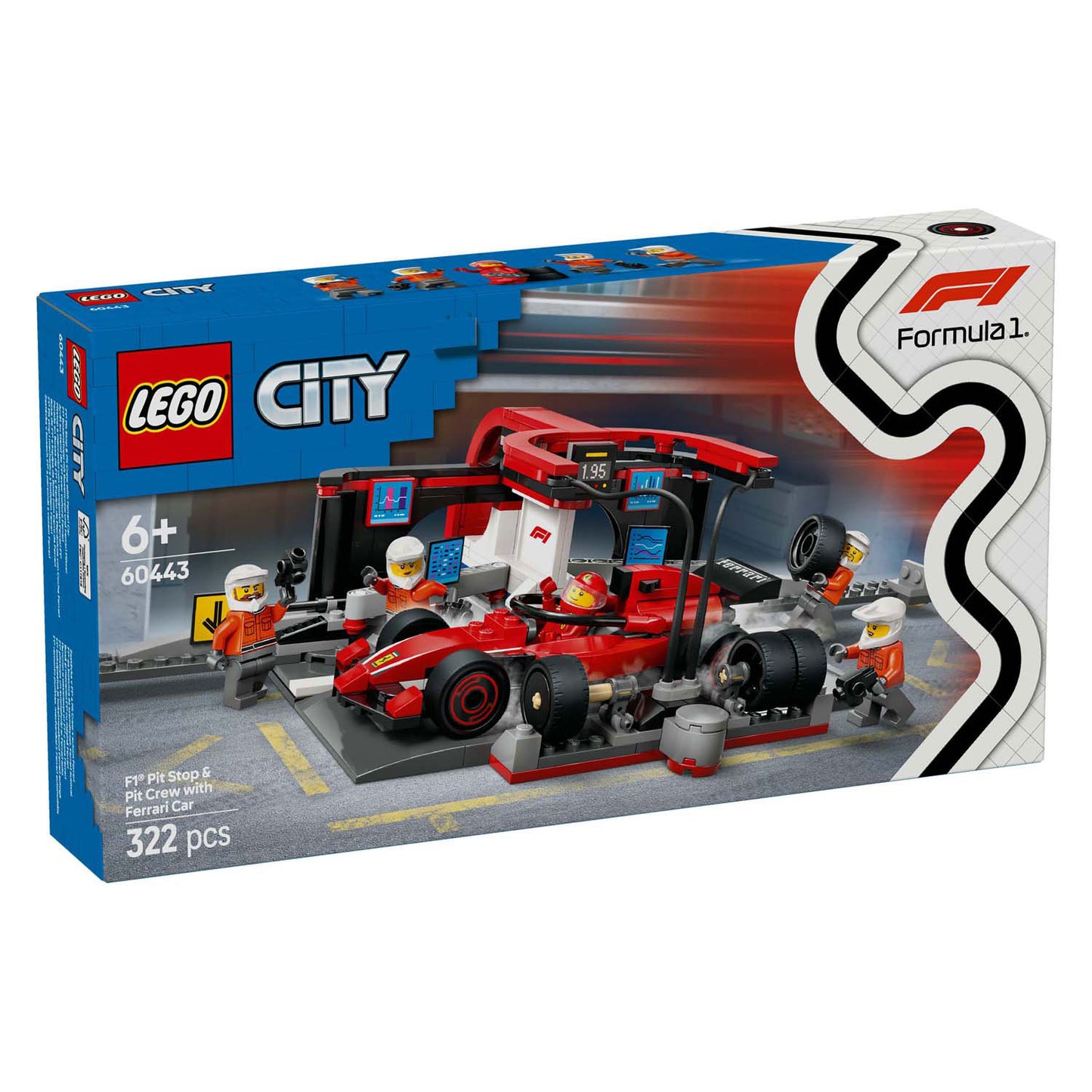 LEGO city 60443 f1 pitstop en pitcrew met ferrari auto