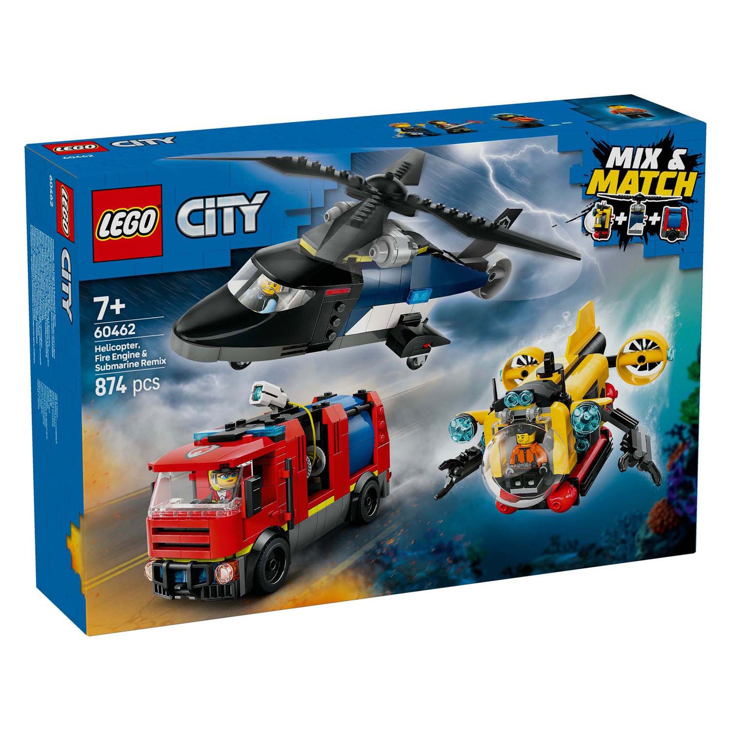 LEGO city 60462 helikopter, brandweerauto en onderzeeer remix