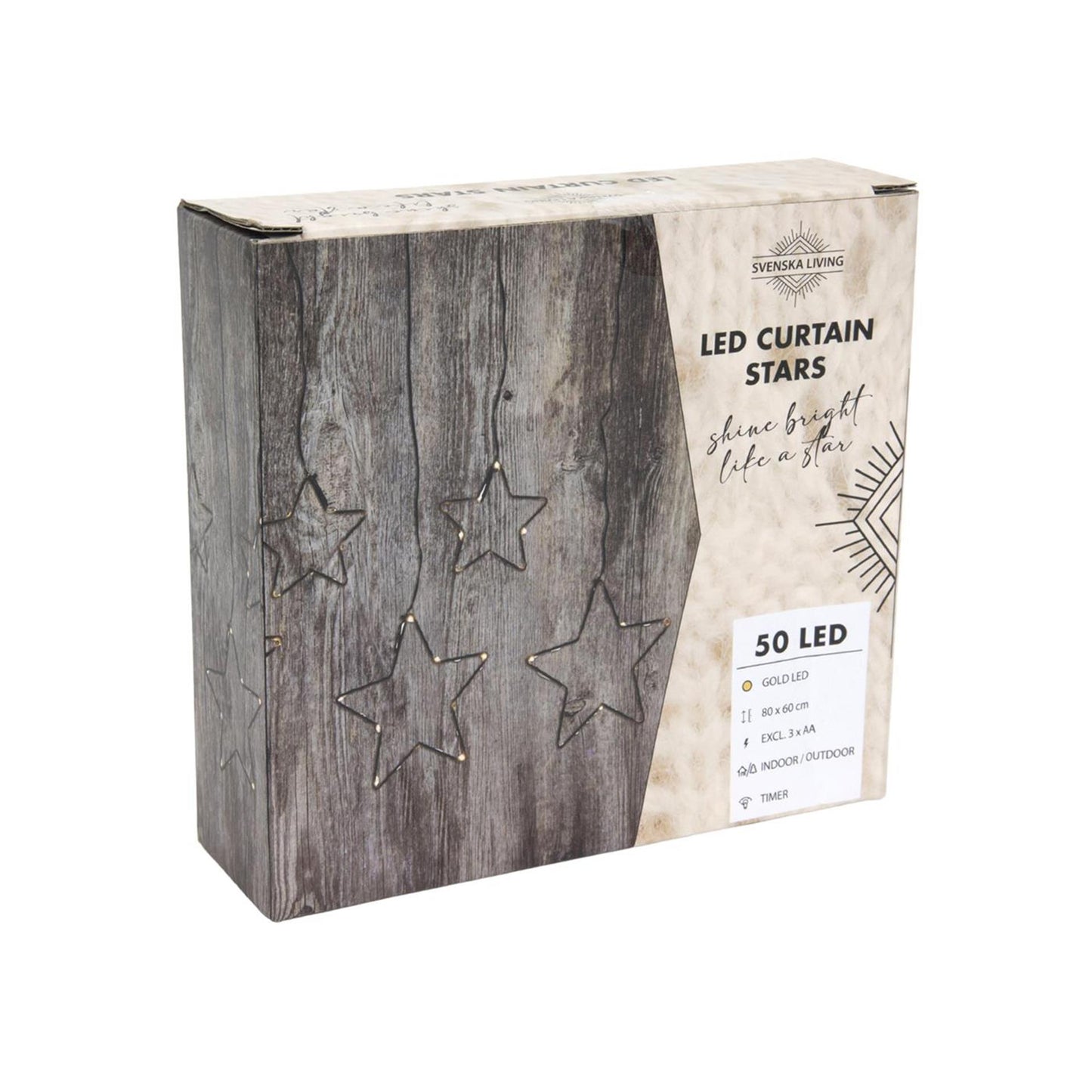 Svenska Living Led gordijn ster zwart met timer 80x60cm