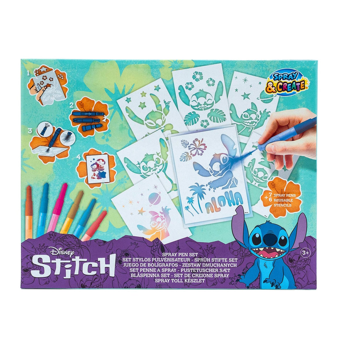 Van Der Meulen Stitch spray pennen met sjablonen 7 kleuren